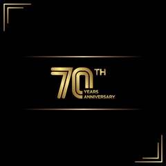 70th anniversary logo with gold color text on black background. vector - template - illustration