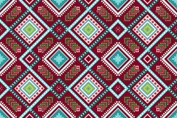 Christmas red square blue weave ethnic geometric oriental seamless traditional pattern. design for background, carpet, wallpaper backdrop, clothing, wrapping, batik, fabric. embroidery style. vector.