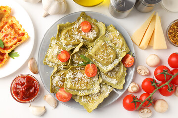 Delicious food concept with ravioli on white background