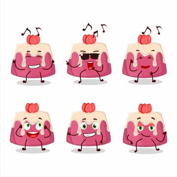 An image of strawberry pudding cake dancer cartoon character enjoying the music