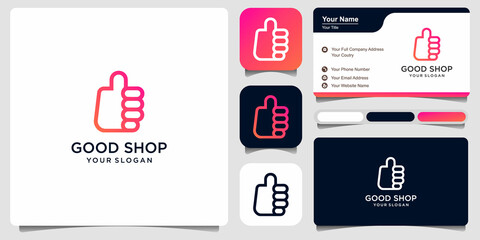 simple logo good shop with combination hand and bag, logo design template Premium Vector