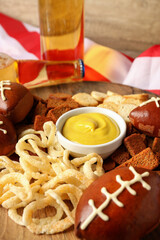 Concept of Super bowl snacks close up
