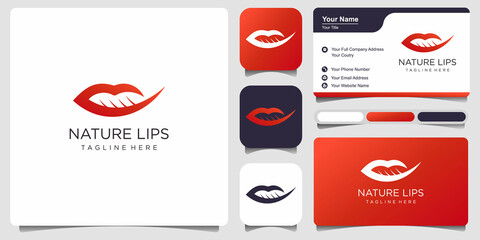 nature lips logo with business card ,logo design Premium