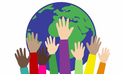 Modern vector illustration of an earth donation.  Volunteer hands with heart.  Earth Day.  Save the planet.
