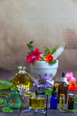 Fototapeta na wymiar Essential oils -Medicinal vertus- generic image