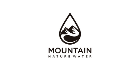 drop mountain nature logo icon with combination water, mountain and leaves. Premium Logo Vector