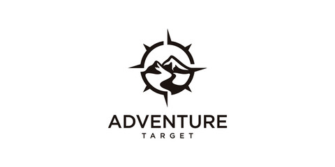 Obraz premium adventure target logo icon with combination compass and mountain . Premium Logo Vector