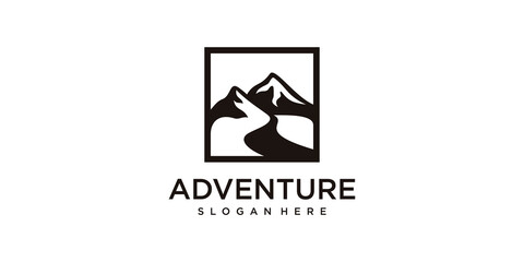 mountain nature logo icon with combination mountain and leaves.