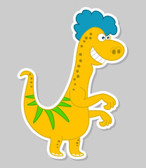 Sticker dinosaur lizard yellow with blue hair and green spots 