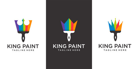 King paint logo. Paintbrush, and crown with simple flat logo concept in color