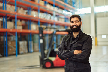 Shot of caucasian factory worker, relaxing and resting.