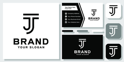 Initials Letters TJ JT Monogram Black Flat Modern Simple Icon Logo Design with Business Card Template