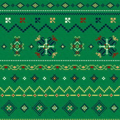 東欧風のフォークロア柄 クリスマス グリーン 編みパターン