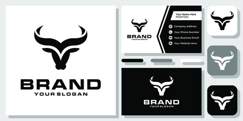 Head Bull Abstract Buffalo Horn Cow Strong Cattle Taurus Logo Design with Business Card Template