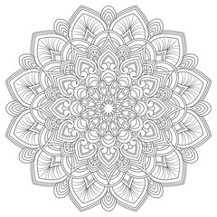 Geometric flower. Contour drawing of a mandala on a white background. Vector illustration