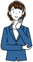 前向きに解決策を考えているスーツ姿の可愛いい女性 イラスト ベクター