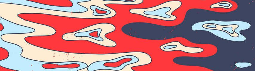 Obraz premium Windy horizontal banner for website - 70s style psychedelic waves. Lo fi abstract border shapes. Website design template in hippie style. Groovy paint stains 