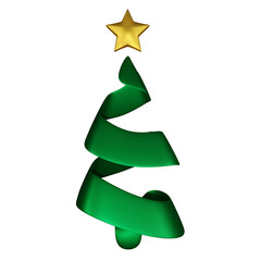 Modern volumetric green Christmas tree with a gold star on a white background