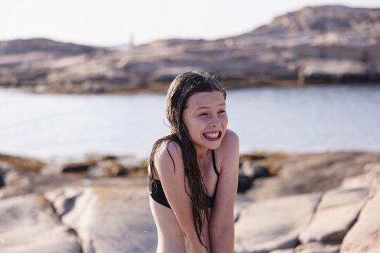 Girl shivering after swim