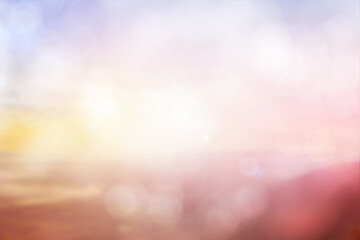 Abstract blur beach with white, yellow and blue city sky sunrise background in summer holiday...