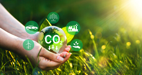 Sustainable development and green business based on renewable energy. Reduce CO2 emission concept....
