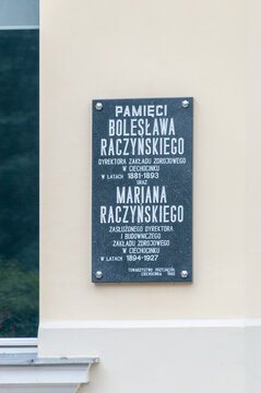 Ciechocinek, Poland - July 26, 2021: Memorial plaque of Boleslaw Raczynski and Marian Raczynski.