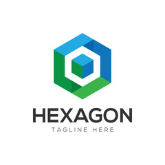 Abstract Cube Hexagon Logo Design Vector Illustration