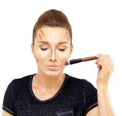 Obraz premium Contouring.Make up woman face. Contour and highlight makeup.