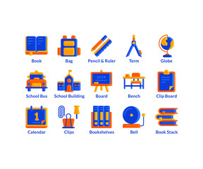 Back to School icon set in Flat style. Perfect for website mobile app presentations and any other projects. Suitable for any user interface UI and user experience UX.
