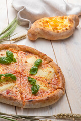 Traditional Georgian bread khachapuri on the table Homemade baking
