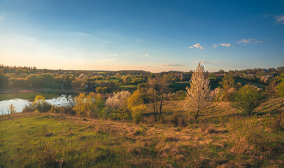 Naklejka premium Spring evening landscape