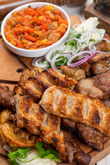 kebab and lula kebab with onion and sauce
