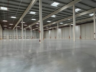 View of the interior of an empty modern industrial building.