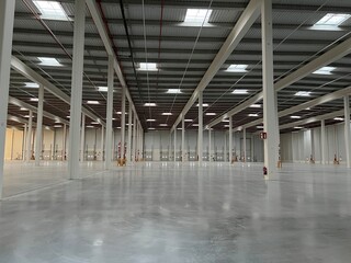 View of the interior of an empty modern factory or warehouse.