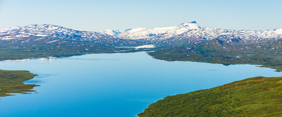 Lake and mountain scenery from air