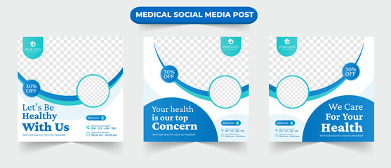 Set of social media post feed for hospital doctor clinic and dentist service health business marketing ads banner template
