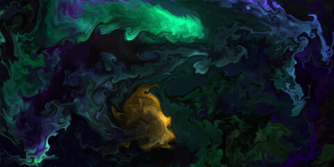 abstraction colorful blue and yellow light of liquid paints 