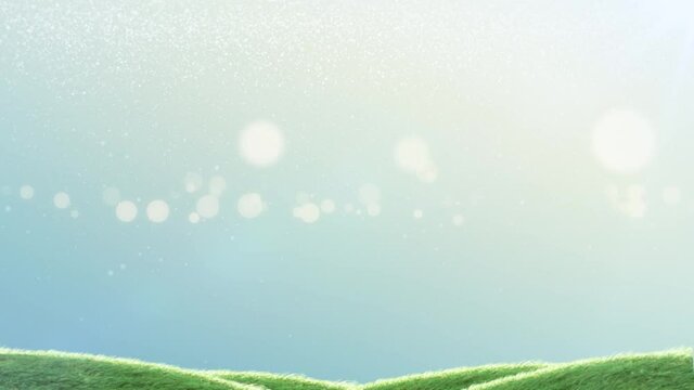 Grass Swaying Wind with Bokeh Loop. Concept is green grass swaying slow with particle bokeh on seamless loop background.
