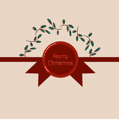 christmas letter. New Year's mood, vector illustration of a red ribbon with the seal 