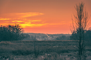 Winter sunrise on river