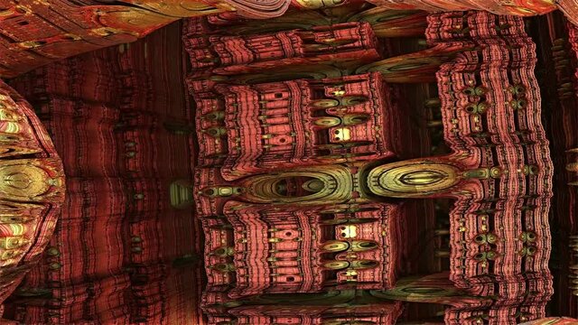 Journey deep inside a complex Mandelbrot structure of three-dimensional cubes with holes, Mandelbulb animation graphic in motion