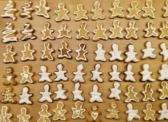 Homemade Christmas gingerbread cookies. View from above. Festive food