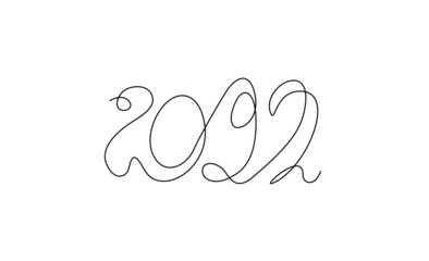 Fototapeta premium New year 2022 lettering in one line. Vector illustration, outline, line art