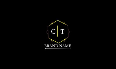CT is a very luxury logo with a stylish design and golden color with black background.