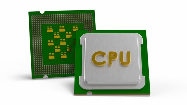 central processing unit CPU top side and bottom side view isolated on white background 3D computer generated image