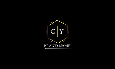 CY is a very luxury logo with a stylish design and golden color with black background.