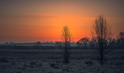 Winter sunrise on river