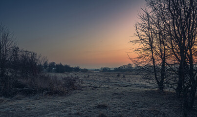 Winter sunrise on river