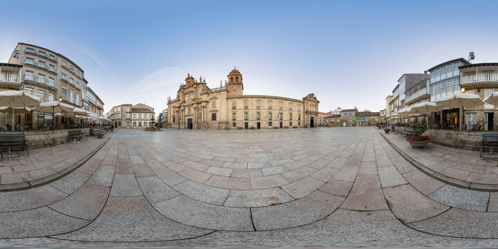 360&ordm; panoramic view of the main square of Celanova with the monastery of San Salvador.