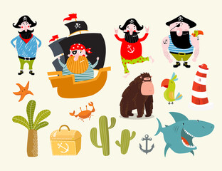 Print. Vector set of cartoon pirates. pirate Party - 469898798